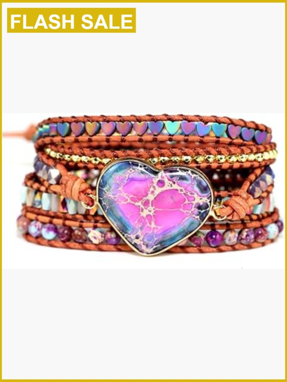 Natural Stone Wrap Bracelet Boho Adjustable Strand